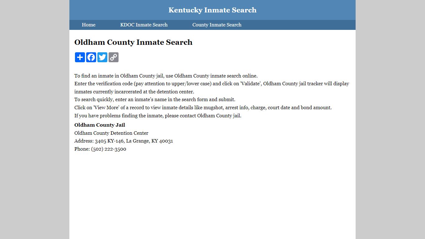 Oldham County Inmate Search